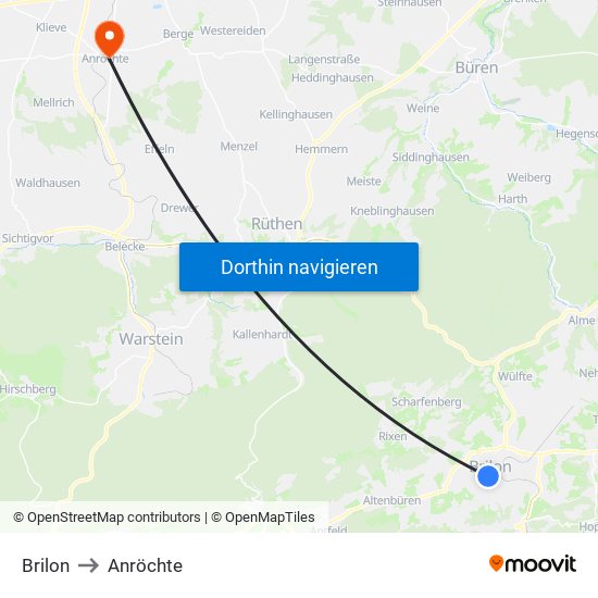 Brilon to Anröchte map