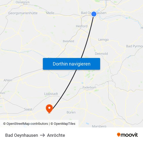 Bad Oeynhausen to Anröchte map