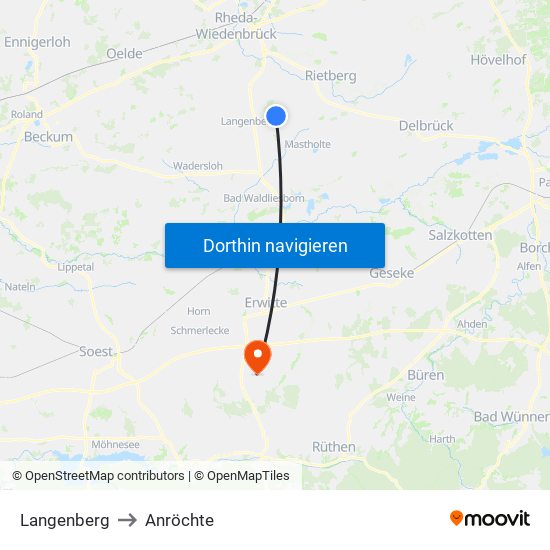 Langenberg to Anröchte map