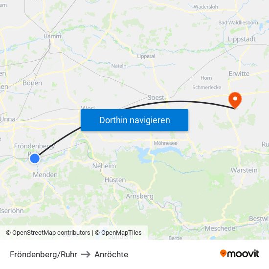 Fröndenberg/Ruhr to Anröchte map