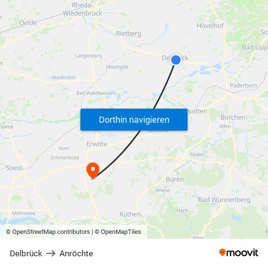 Delbrück to Anröchte map