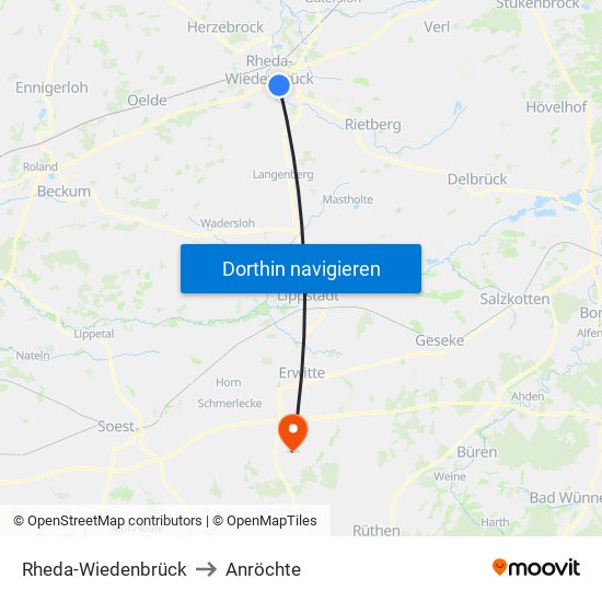 Rheda-Wiedenbrück to Anröchte map