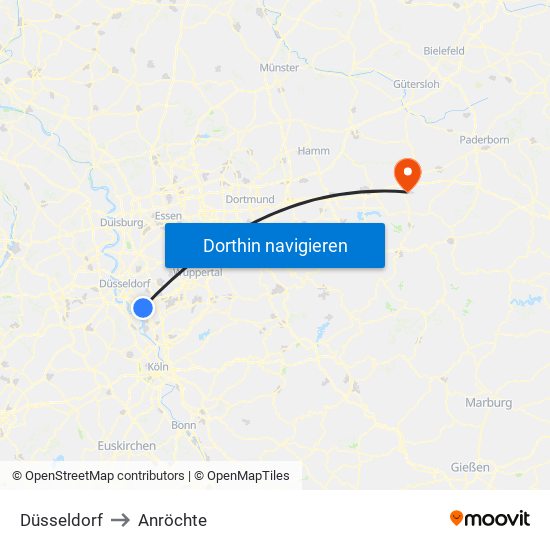 Düsseldorf to Anröchte map