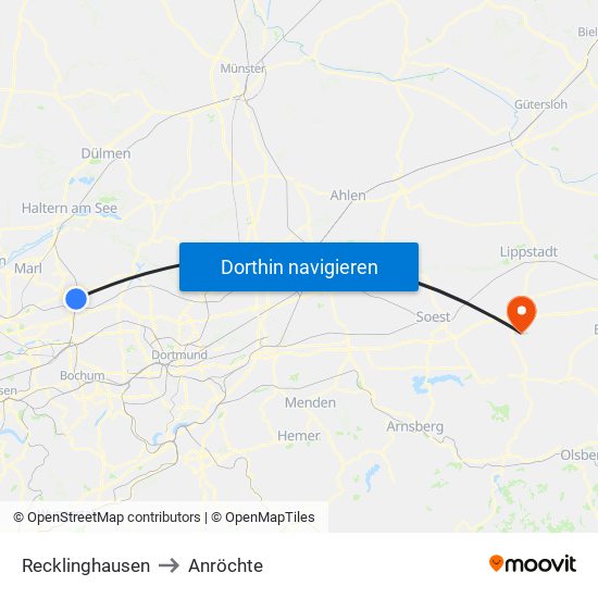 Recklinghausen to Anröchte map