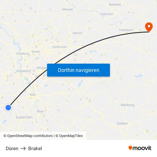 Düren to Brakel map