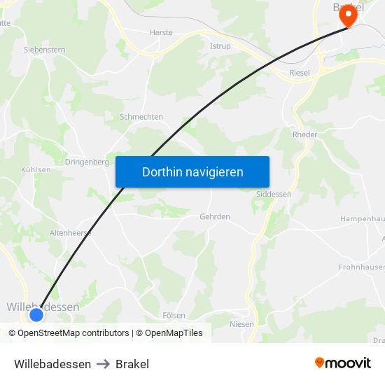 Willebadessen to Brakel map