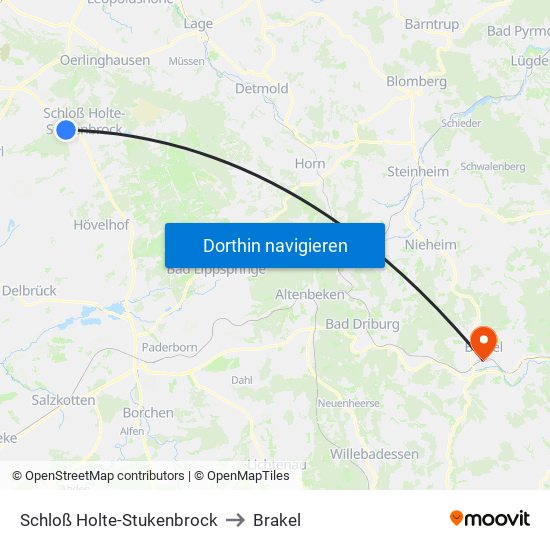 Schloß Holte-Stukenbrock to Brakel map
