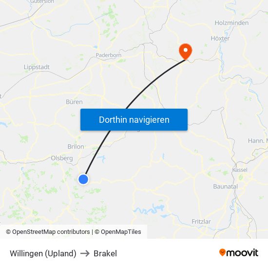 Willingen (Upland) to Brakel map
