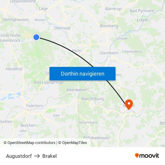 Augustdorf to Brakel map