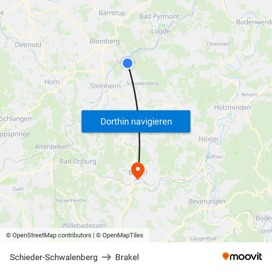 Schieder-Schwalenberg to Brakel map