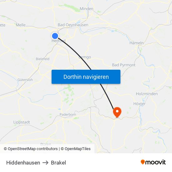 Hiddenhausen to Brakel map