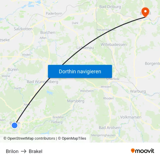 Brilon to Brakel map