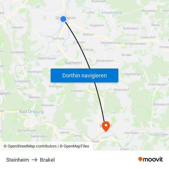 Steinheim to Brakel map