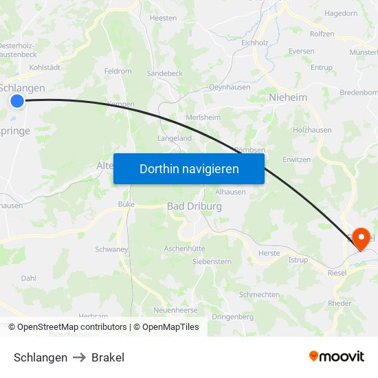 Schlangen to Brakel map