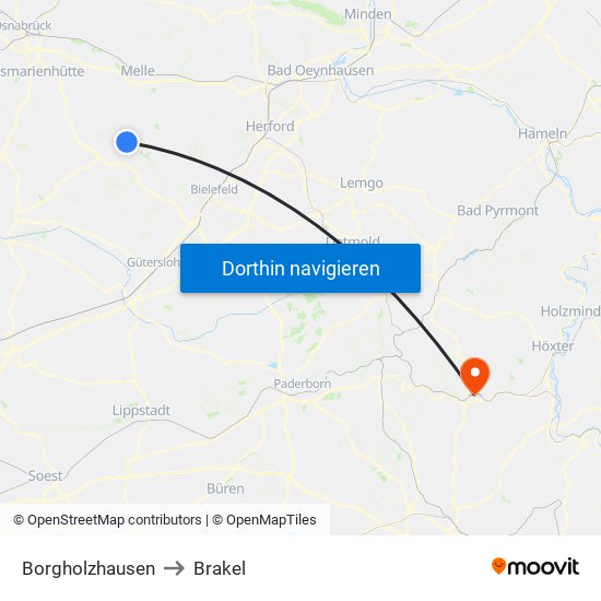 Borgholzhausen to Brakel map