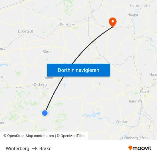 Winterberg to Brakel map