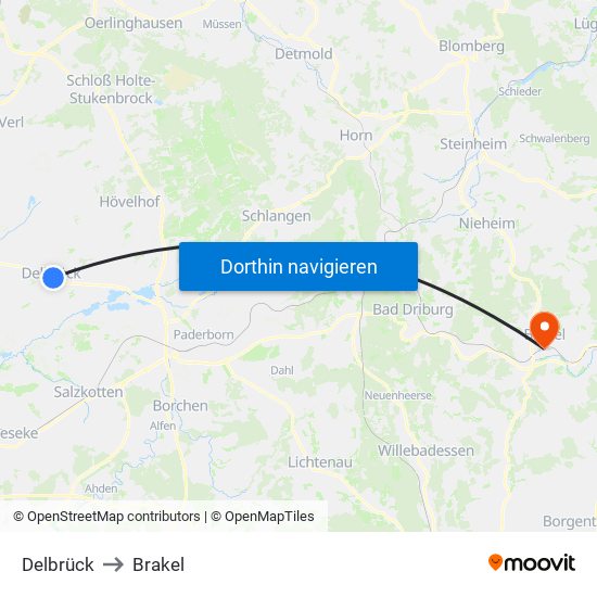 Delbrück to Brakel map