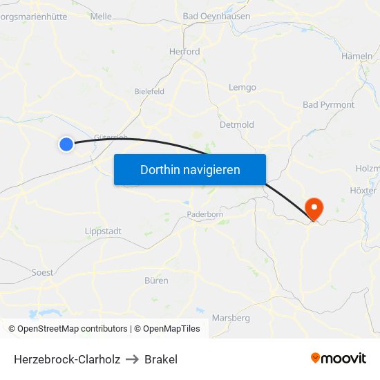 Herzebrock-Clarholz to Brakel map