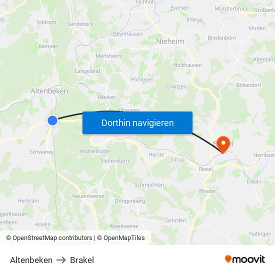 Altenbeken to Brakel map