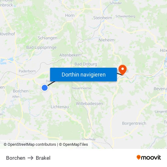 Borchen to Brakel map