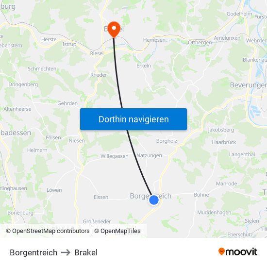 Borgentreich to Brakel map