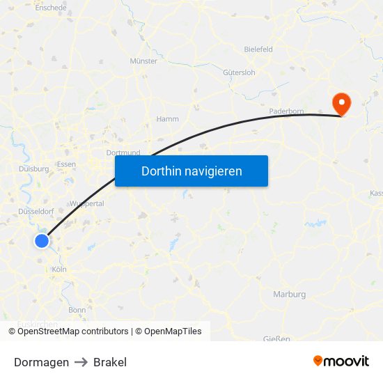 Dormagen to Brakel map