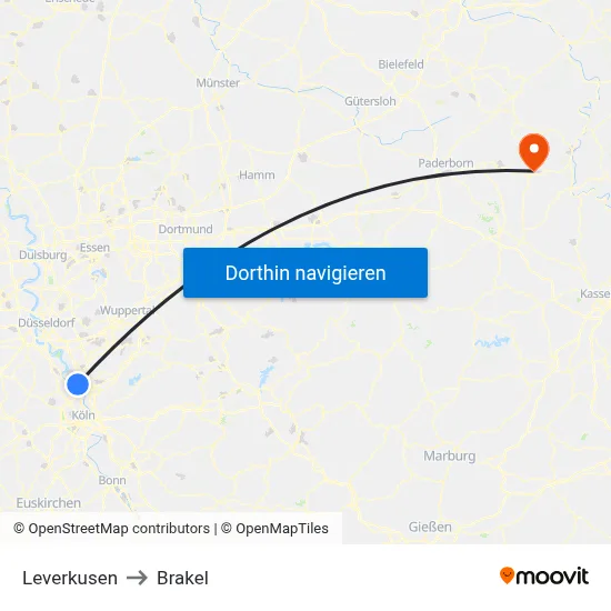 Leverkusen to Brakel map