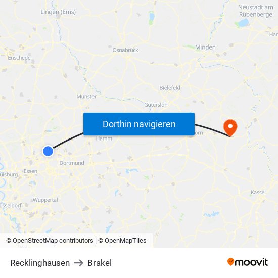 Recklinghausen to Brakel map