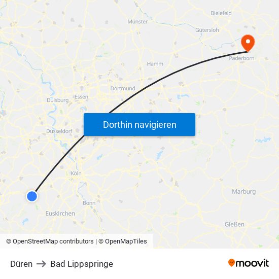 Düren to Bad Lippspringe map