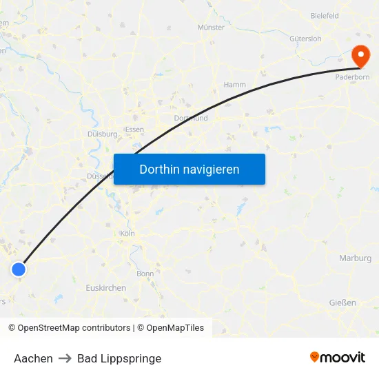 Aachen to Bad Lippspringe map