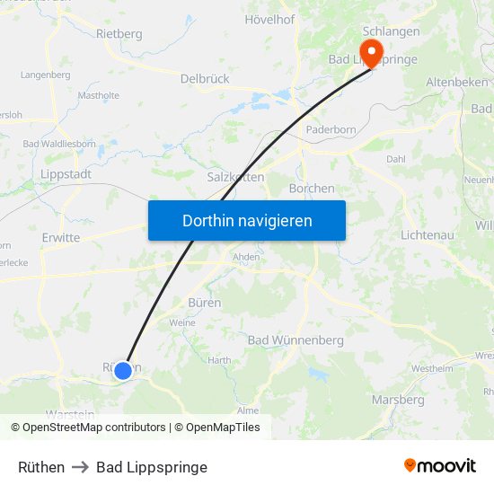 Rüthen to Bad Lippspringe map