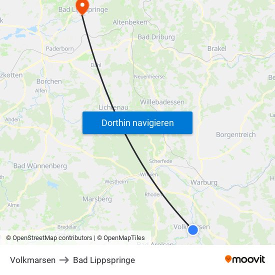 Volkmarsen to Bad Lippspringe map