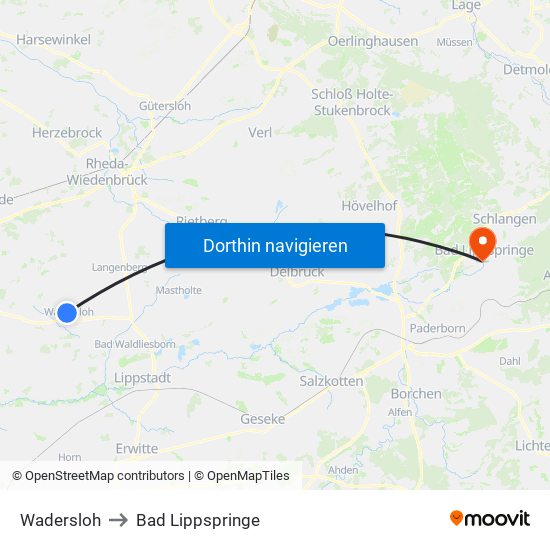 Wadersloh to Bad Lippspringe map