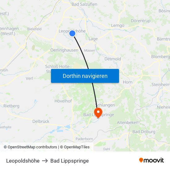 Leopoldshöhe to Bad Lippspringe map