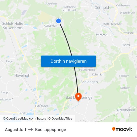 Augustdorf to Bad Lippspringe map