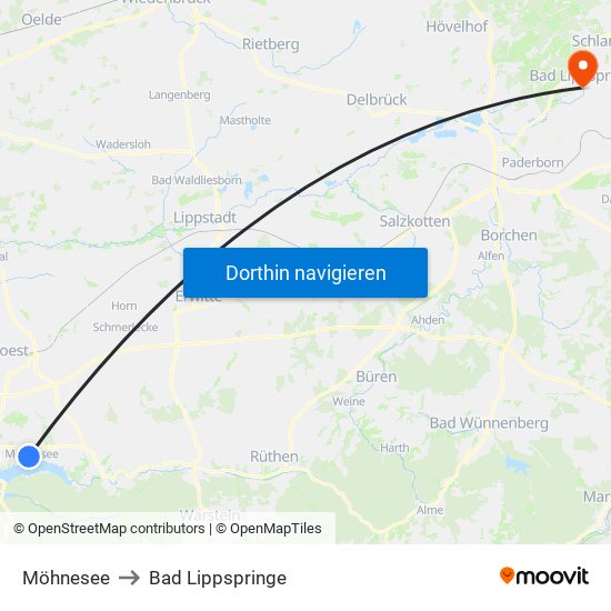 Möhnesee to Bad Lippspringe map