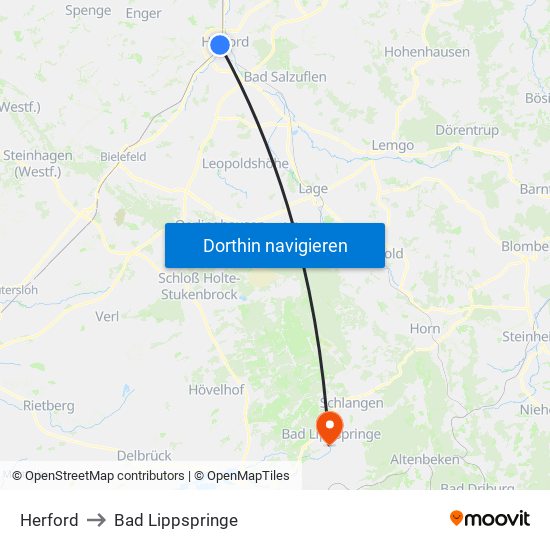 Herford to Bad Lippspringe map