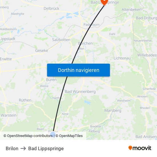 Brilon to Bad Lippspringe map