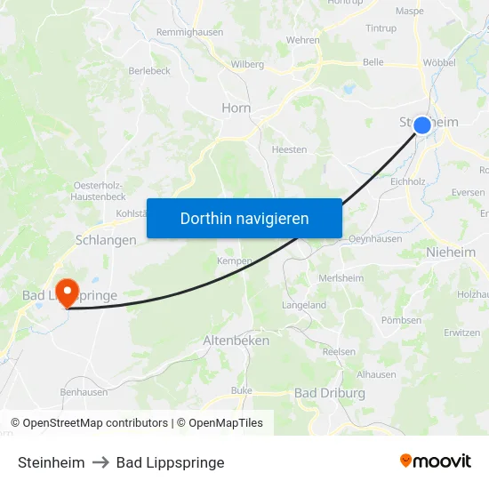 Steinheim to Bad Lippspringe map