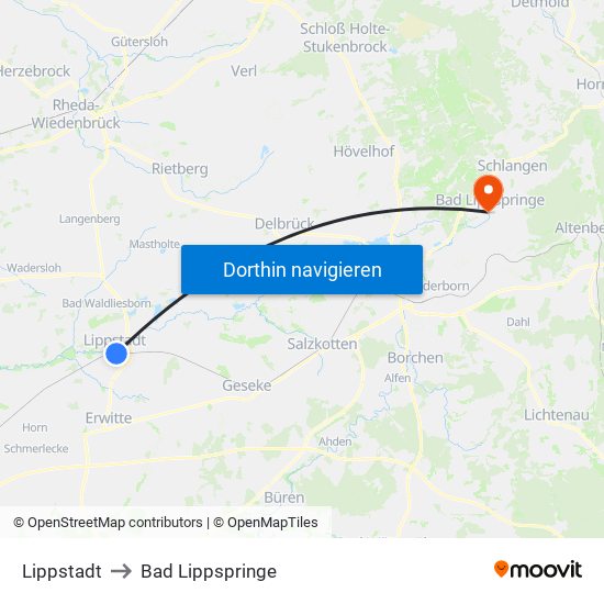 Lippstadt to Bad Lippspringe map