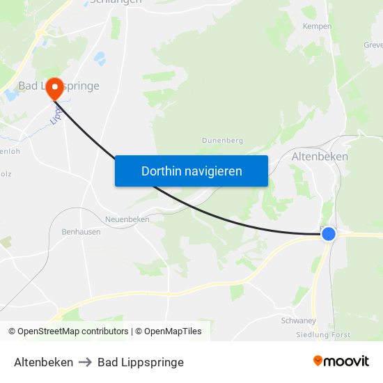 Altenbeken to Bad Lippspringe map