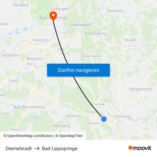 Diemelstadt to Bad Lippspringe map