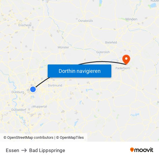 Essen to Bad Lippspringe map