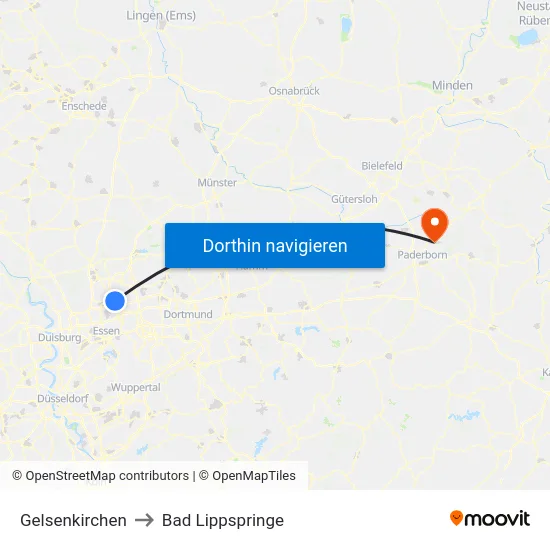 Gelsenkirchen to Bad Lippspringe map