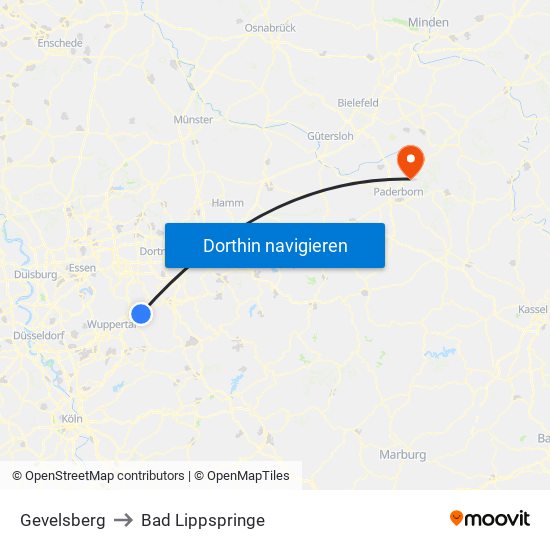 Gevelsberg to Bad Lippspringe map