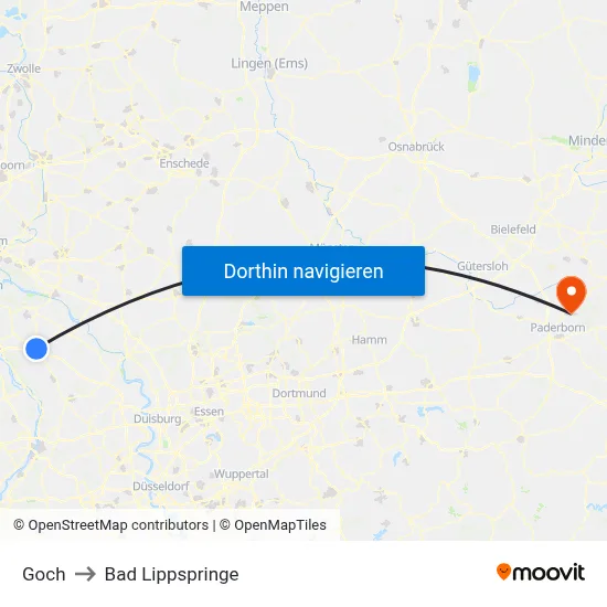 Goch to Bad Lippspringe map
