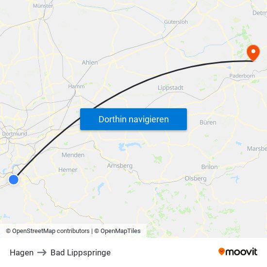 Hagen to Bad Lippspringe map
