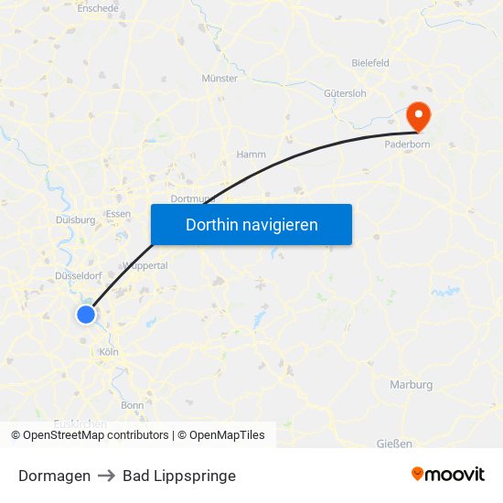 Dormagen to Bad Lippspringe map
