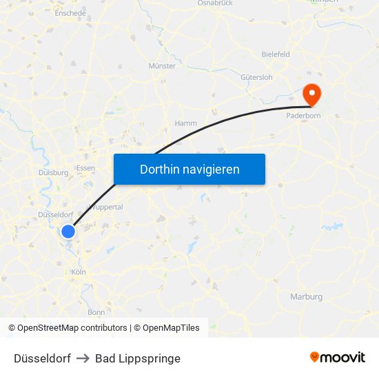 Düsseldorf to Bad Lippspringe map