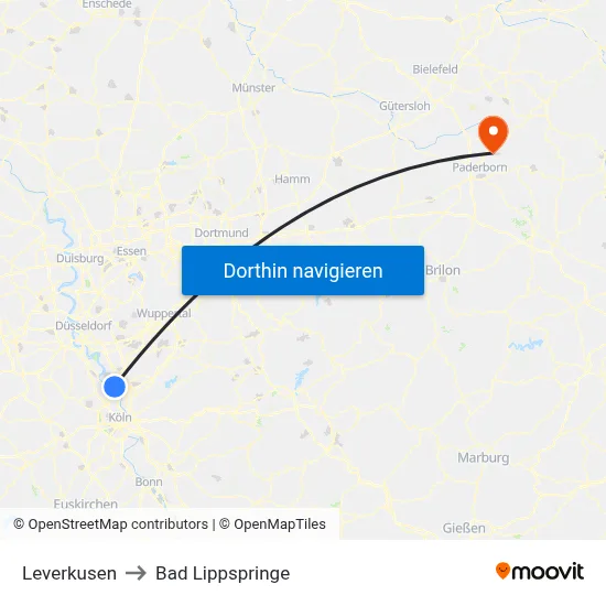 Leverkusen to Bad Lippspringe map